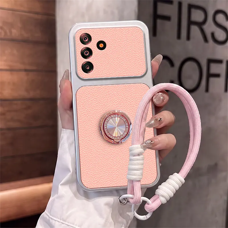 Gorgeous Compact Woven Lanyard Leather Phone Holder Case On For Samsung Galaxy A11 A12 A13 A14 A15 A16 A17 4G 5G Stand Cover
