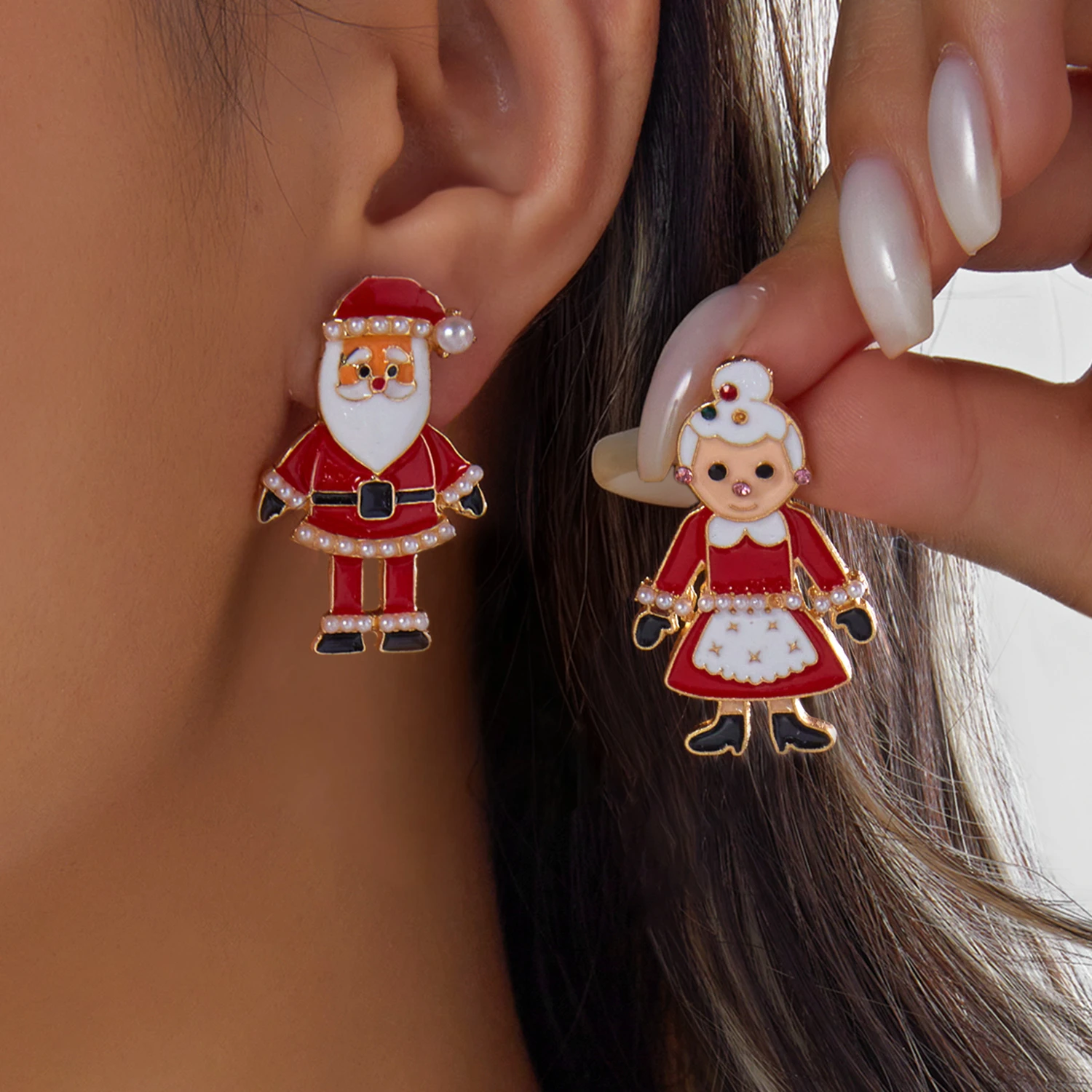 Boucles d'oreilles créatives de Noël pour femme, motif grand-père et grand-mère, en zircon, imitation perle et cristal, bijoux de Noël, cadeau du Nouvel An