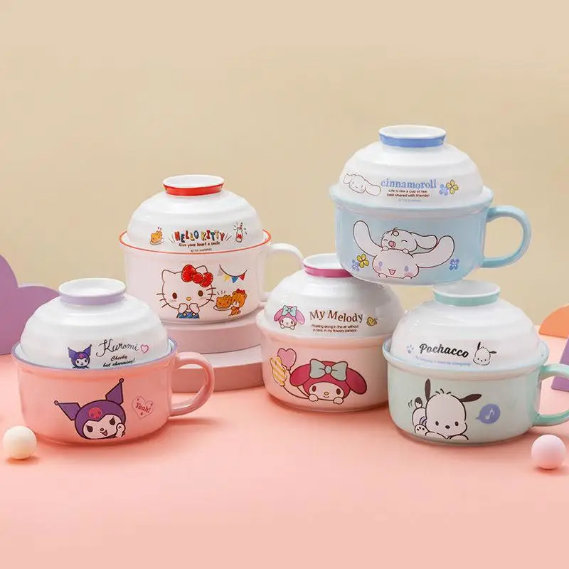 800Ml Hello Kitty Sanrio Kawaii Instant Noodle Bowl Kuromi My Melody Cinnamoroll Student Large Capacity Cartoon Ceramic Bowl