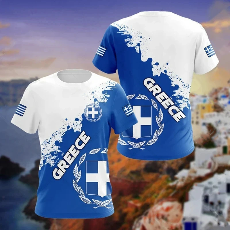 Hellas T Shirt For KID Geometric Line Greece Flag National Emblem Print Men\'s T-shirts Daily Street Casual Unisex Clothing Tops