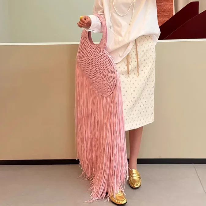 Fashion Straw Woven Shoulder Messenger Bags Women's Love Designer Luxury Crossbody Bag Summer Beach Female Tassel Handbag