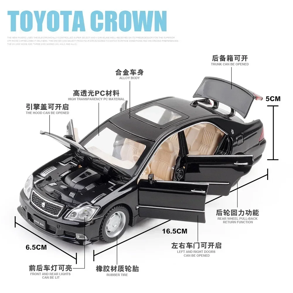 Modèle de voiture en alliage Toyota Crown Diecasts pour enfants, 1:32, 12e véhicule, jouet en métal, dos côtelé, simulation, son et lumière, cadeau