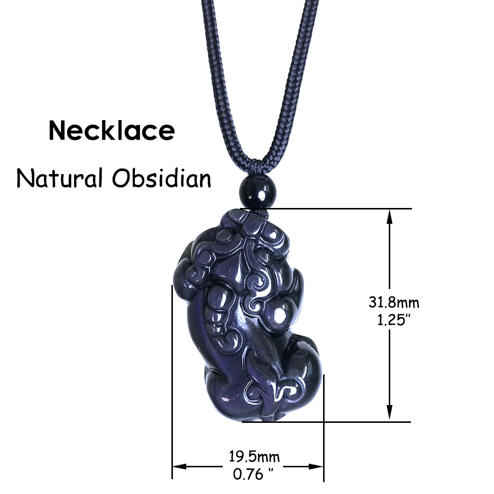 Kalung Obsidian alami liontin Piyao kalung rantai untuk pria wanita jimat penyembuhan perhiasan