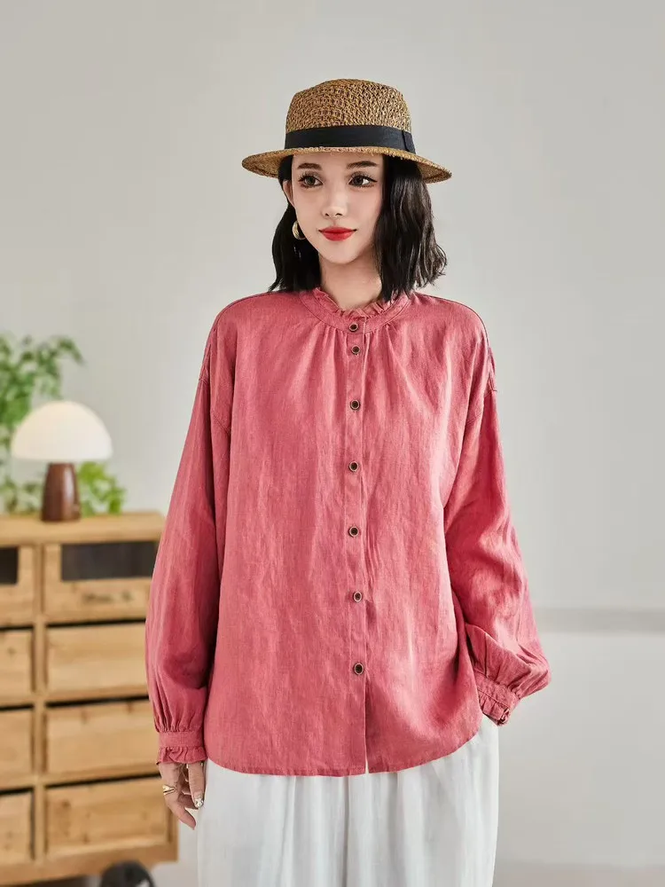 

Осенняя новинка: Женская блузка Haax с кружевным воротником, длинным рукавом, свободного кроя, стройнящая, высококачественная, повседневная верхняя одежда