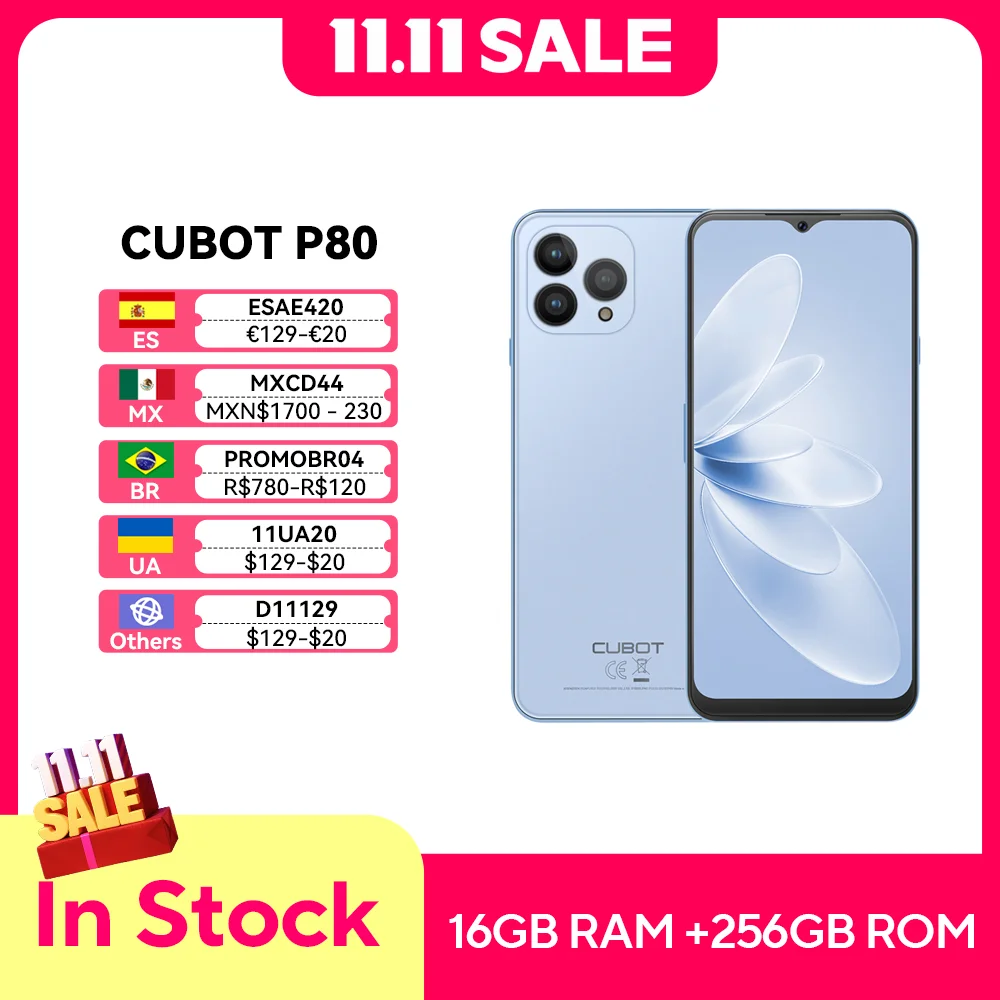Cubot Global Version Android Smartphone P80, Android 13 Phone, 8GB RAM, 256GB/512GB ROM, NFC, 6.583" Large Screen, 48MP Camera