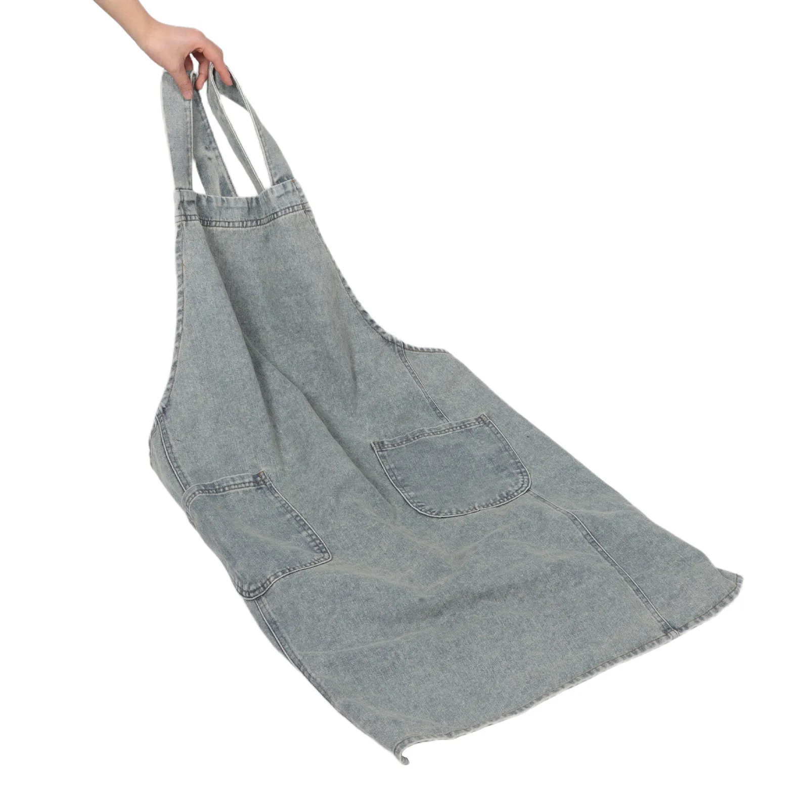 

Denim Bib Apron Blue Cotton Adult Unisex Kitchen Cooking Grilling Chef Apron Cotton Denim Aprons with Pockets Restaurant