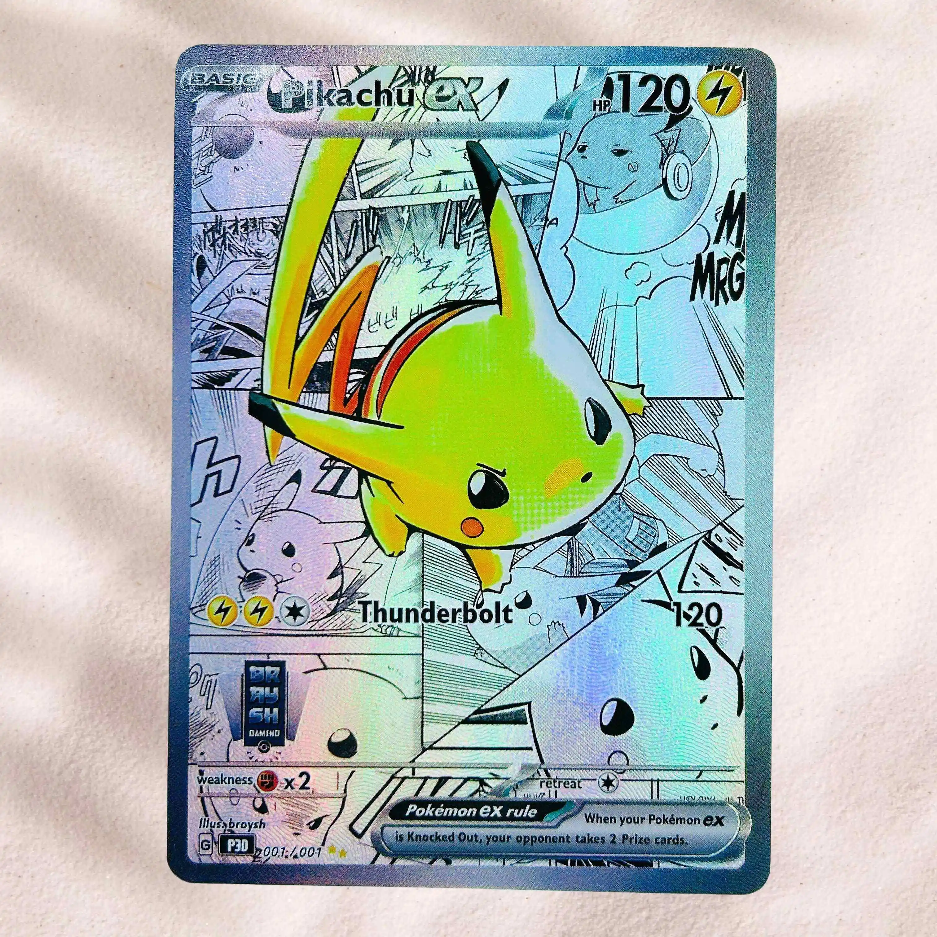 DIY Pokemon Pikachu ex 001/001 Single Holographic Texture Cards English Version Perfect Condition Classic Anime Collectible TCG