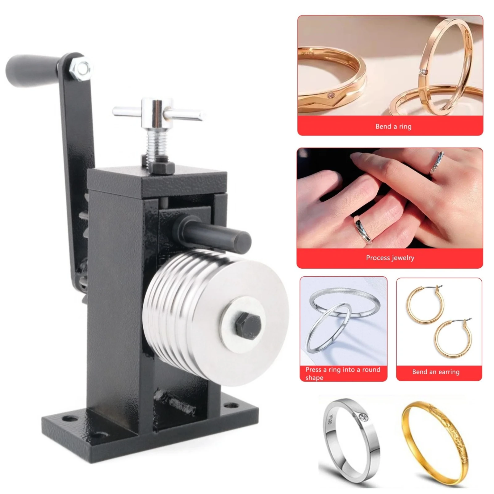 Jewelry Rolling Mill Kit with Round Forming Steel/Rubber Rollers Hand-operated Press for Making Gold/Silver Round Jewelry