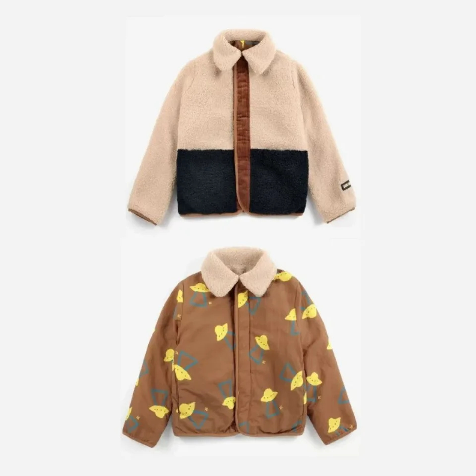 Winter 2026 BC Cotton Jacket Wine Red Woolen Coat Fully Printed Toddler Girls Kids' Outerwear and Coats Boys Fleece Clothes Warm