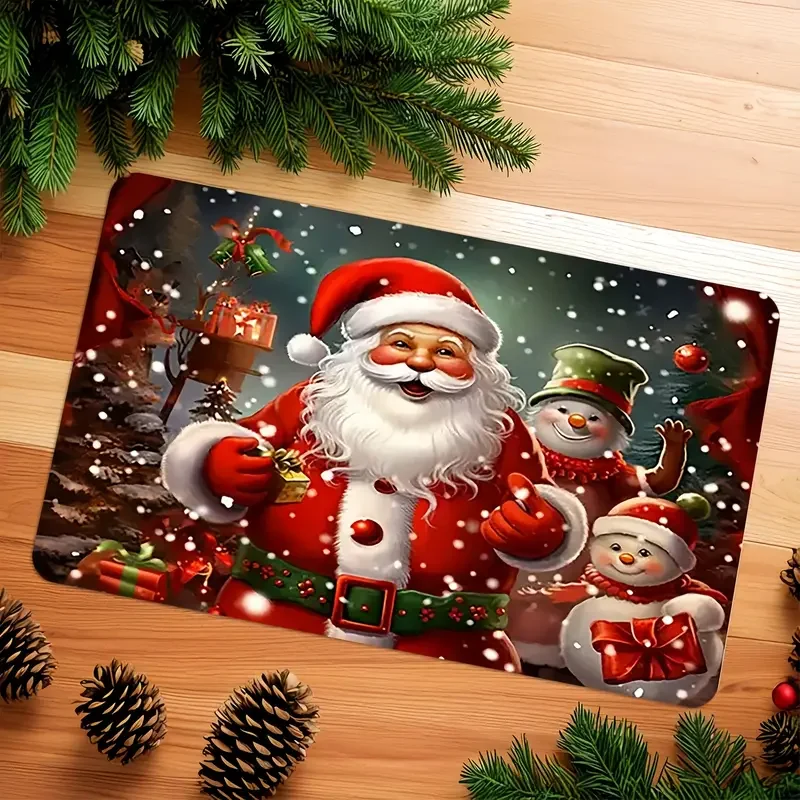 Xmas Classic Santa Reindeer Sleigh Door Mat Elegant Ornate Frame Pattern Indoor Porch Floor Decoration