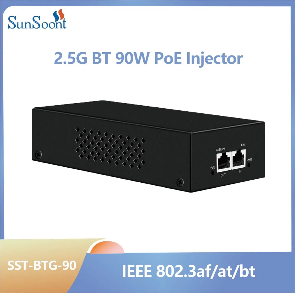 

Инжектор PoE 90 Вт 2,5G IEEE 802.3af 802.3at 802.3bt 1000 Мбит/с 2500 Мбит/с PoE для IP-камеры, телефона AVIP, беспроводной точки доступа, камеры PTZ
