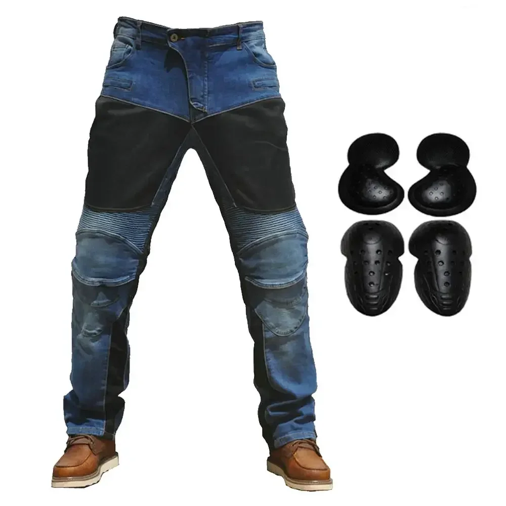 Men Motorcycle Riding Pants Moto Vaqueros Jeans Armor Racing Cycling Pants with 4 X CE Upgrade Knee Hip Protector PadsL