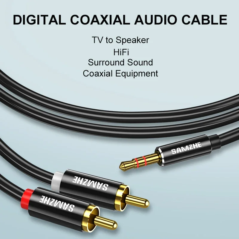SAMZHE สายสัญญาณ RCA ขนาด3.5มม. ถึง RCA สายออดิโอ3.5มม. สายแจ็ค2RCA ตัวผู้แยกสาย AUX สำหรับ TV PC เครื่องขยายเสียงลำโพงดีวีดี