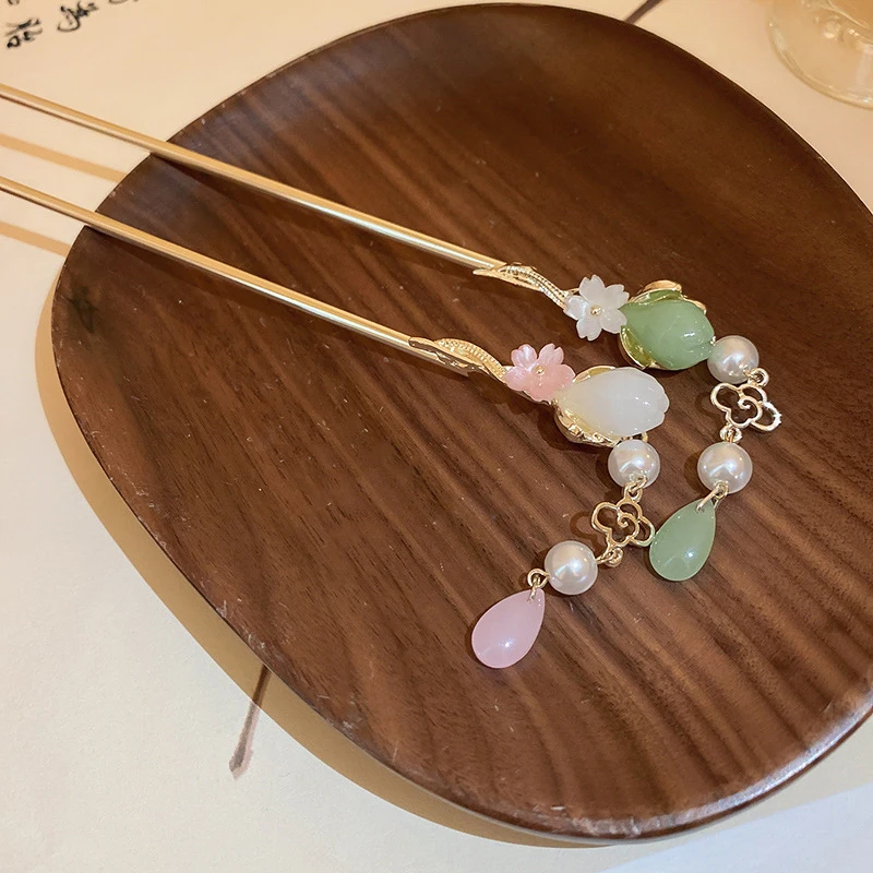 Vintage Flower Pearl Tassel Hairpin for Women Exquisite Chinese Style Hair Stick Sweet Elegant Versatile Hair Accessories Gift view 6