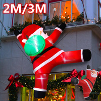 2M/3M Inflatable Climb The Wall Santa Claus Carrying Gift Pack Model Built-in LED Lights Christmas Party Window Decoration Props