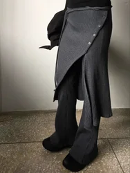 Unique Sei Street Slish Thread Knit Casual Buckle Split Strap Pantskirt Two-piece Set