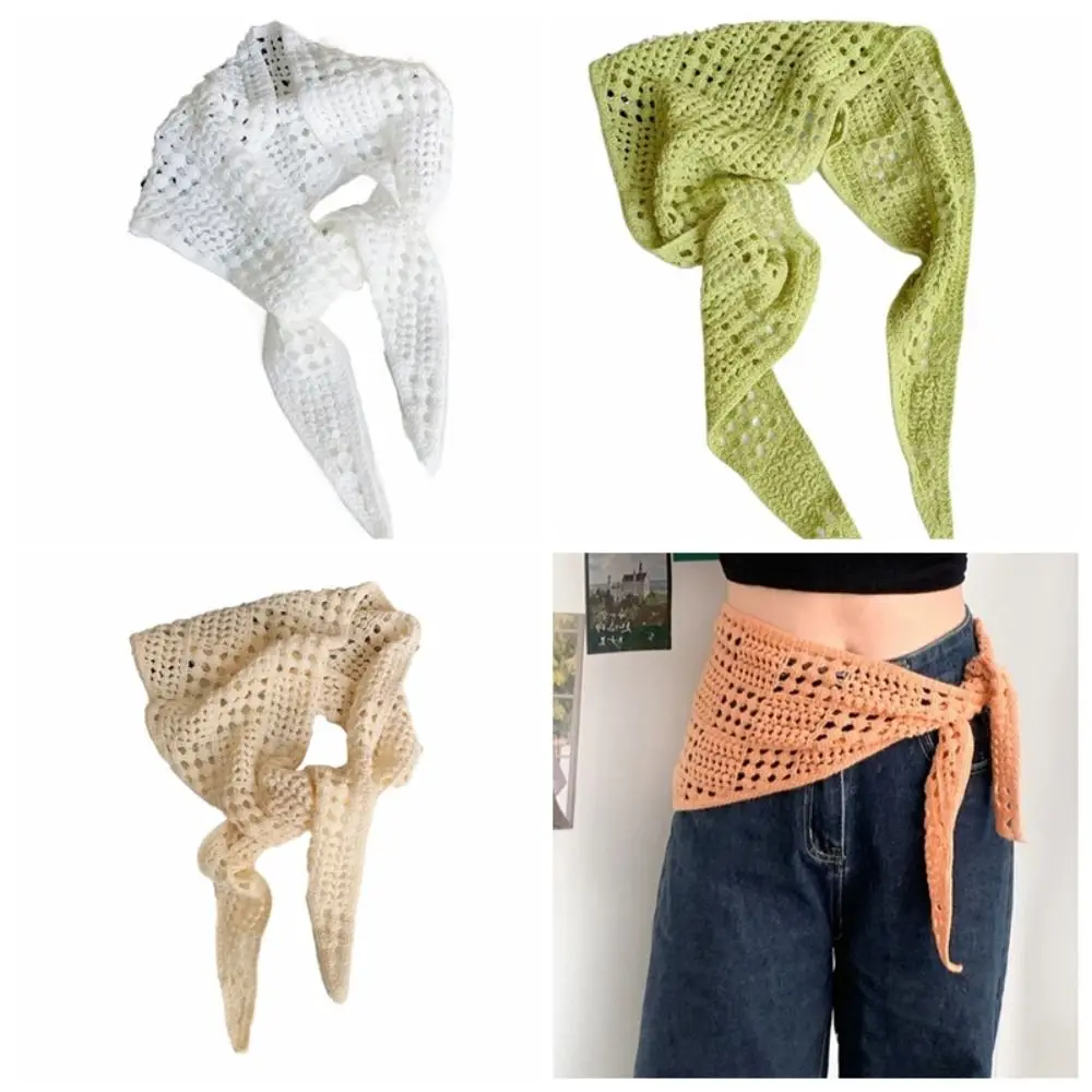 우아한 중공 니트 삼각형 스카프 Y2k 목도리 앞치마 랩 스카프 Headscarf 힙 스카프 여름