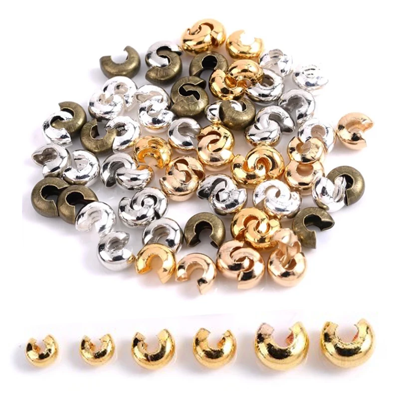 100Pcs/lot Open Crimp Beads Covers Crimp End Bead Stopper Spacer Beads For DIY Jewelry Making Findings Supplies Dia 3 5mm