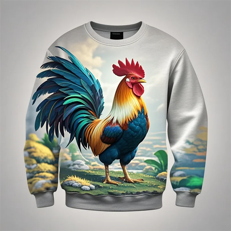 3D Print Sweatshirt For Men Women Funny Chicken Cock Graphic Oversized Round Neck Pullovers Casual Streetwear Tops Dropshipping