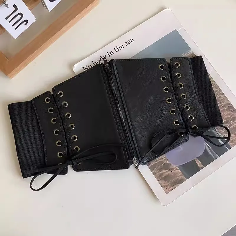 แฟชั่นผู้หญิง PU หนังซิปรัดตัวหญิง Cummerbund Coat เข็มขัดชุด Decration เข็มขัดกว้าง J472