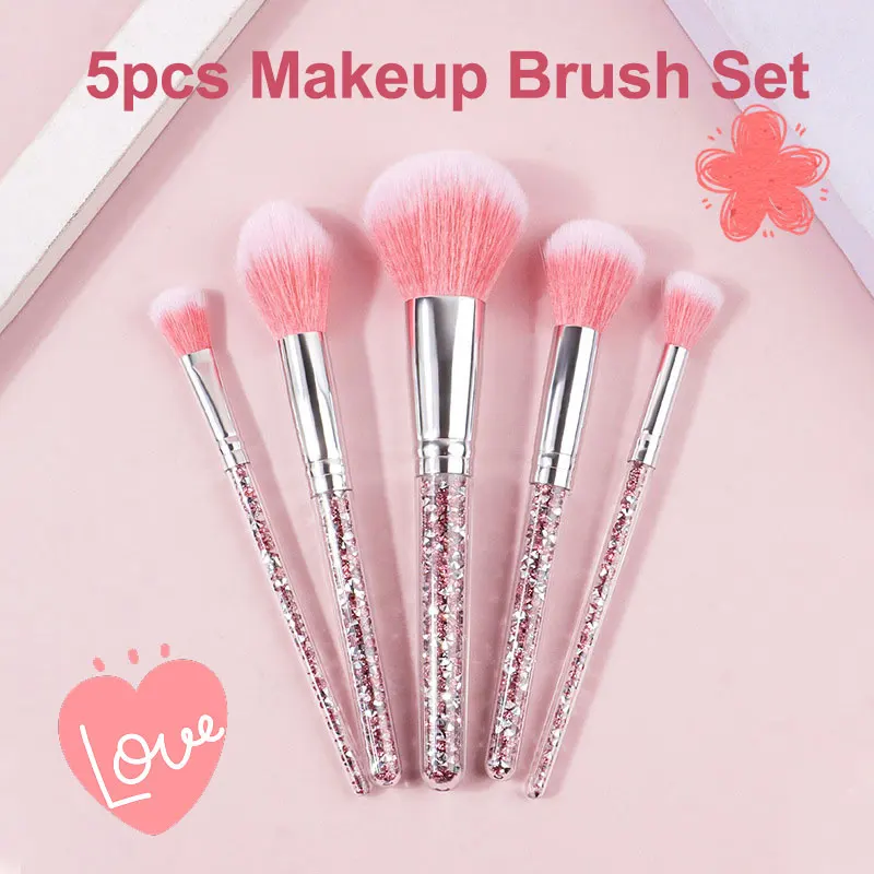 5pcs Diamond Makeup Brush Set Face Powder Brush Highlight Bursh Nasal Eye Shadow Blush Brush Smudge Professional Beauty Tools