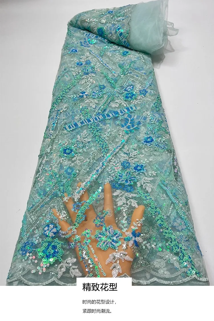 

1yard Colorful sequins flower embroidery tela high quality gauze fabric for clothing wedding Dress cheongsam fabrics