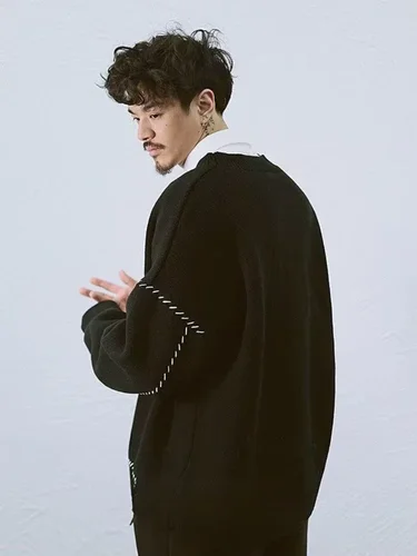 Imagen 2 del producto Suéteres de punto para hombre, abrigo, ropa Retro japonesa para hombre, chaqueta, cárdigan negro, invierno 2025, Sheap clásico de diseñador de algodón de lujo