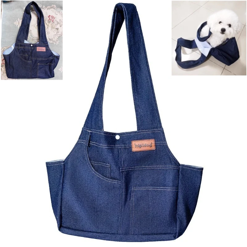 

Dog Bag，A Casual-style Crossbody Pet Bag for Going Out, Designed in The Shape of A Denim Pocket and Featuring A Large Capacity.