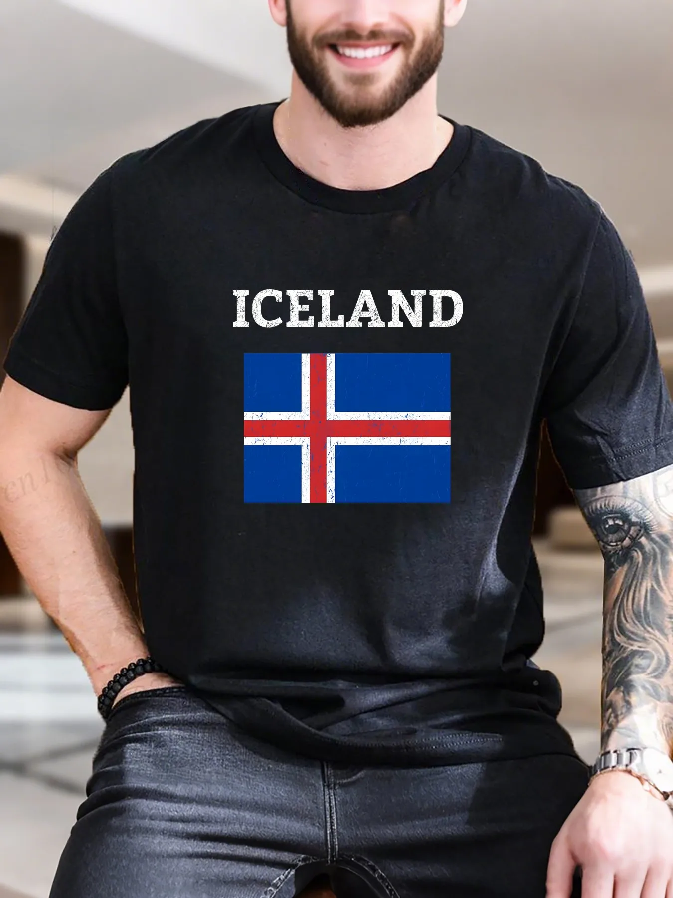 

New Arrival Fashion Men's Iceland Flag Print T-Shirt 100% Cotton Comfortable Breathable Casual Tee Trendy Summer Top with Style