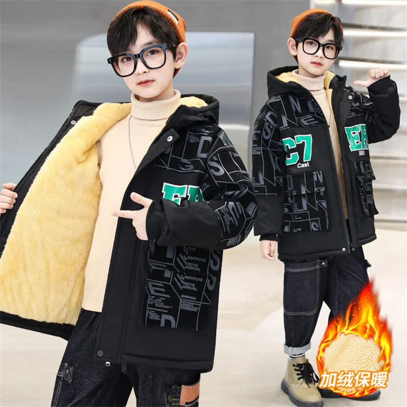 

Boys Coat Jacket Overcoat Cotton Outerwear 2023 Furs Thicken Velvet Winter Snowsuit Gift Children's Clothing