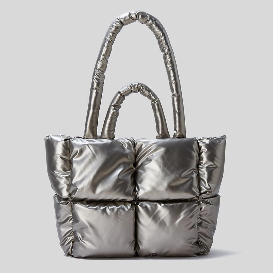 Bolso de mano acolchado de algodón para mujer, bolsa de hombro acolchada de lujo, diseño de plumón espacial, 2022