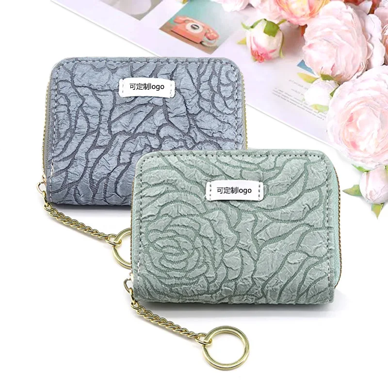 New Korean Floral Organ RFID Card Bag Women Clutch Bag Zipper Coin Purse Coin Pouch Id Holder Credit Card Holder Keychain Wallet