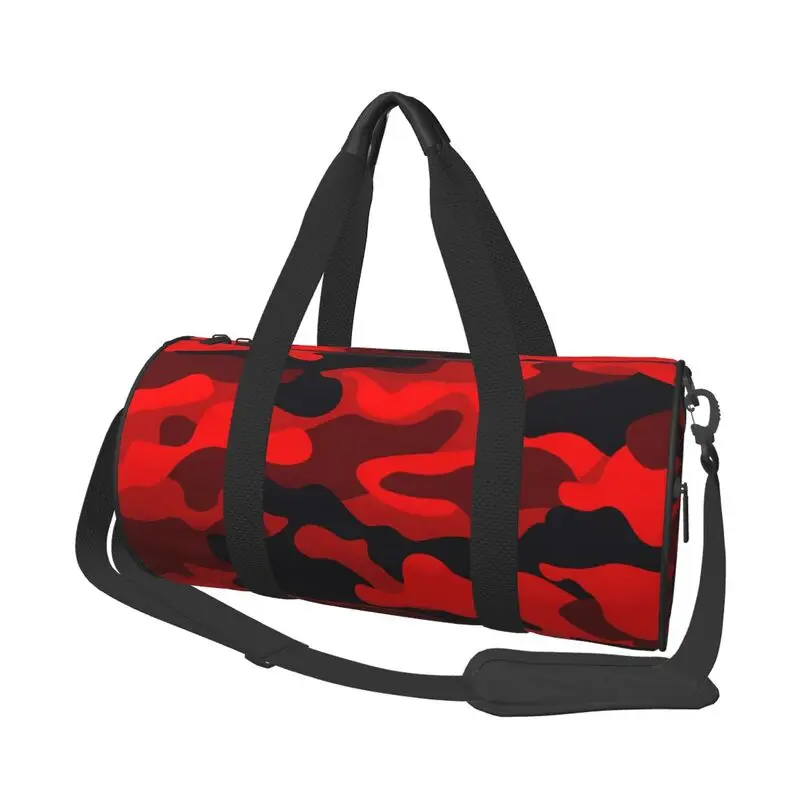 

Military Camouflake Red Black Camo Travel Duffel Bag Unisex Lightweight Yoga Gym Sports Bags Portable Waterproof Luggage Handbag