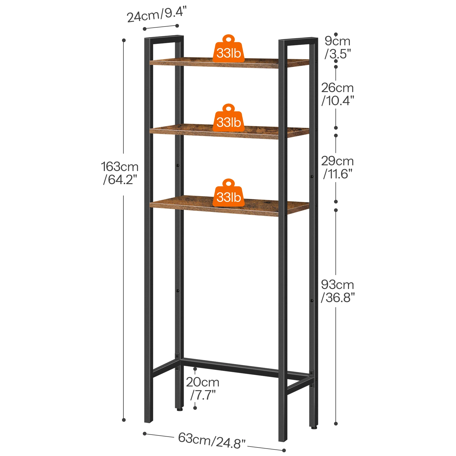 HOOBRO Over The Toilet Storage Rack 3-Tier Industrial Bathroom Organizer Toilet Shelves Space Saver with Multi-Functional Brown image 3