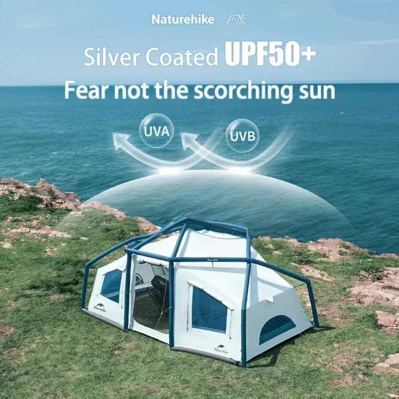 Naturehike Lightweight Camping Inflatable Tent 4-person Tourist Outdoor Waterproof Travel Portable Folding Beach Awning 2 Rooms