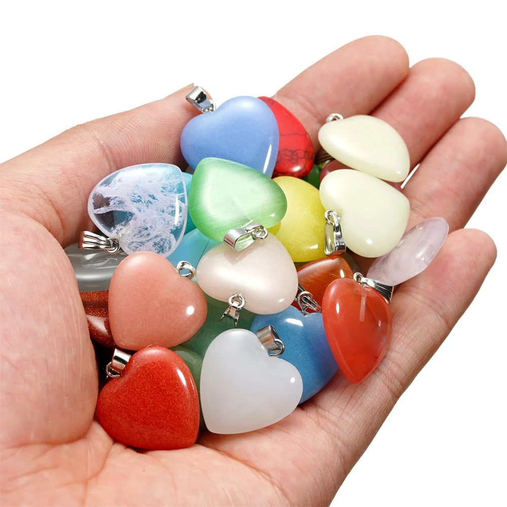 1Pcs/Lot 20*22.3mm Glass Heart Shape Loose Pendant For DIY Bracelet Necklace Earrings Charms Jewelry Making Accesories