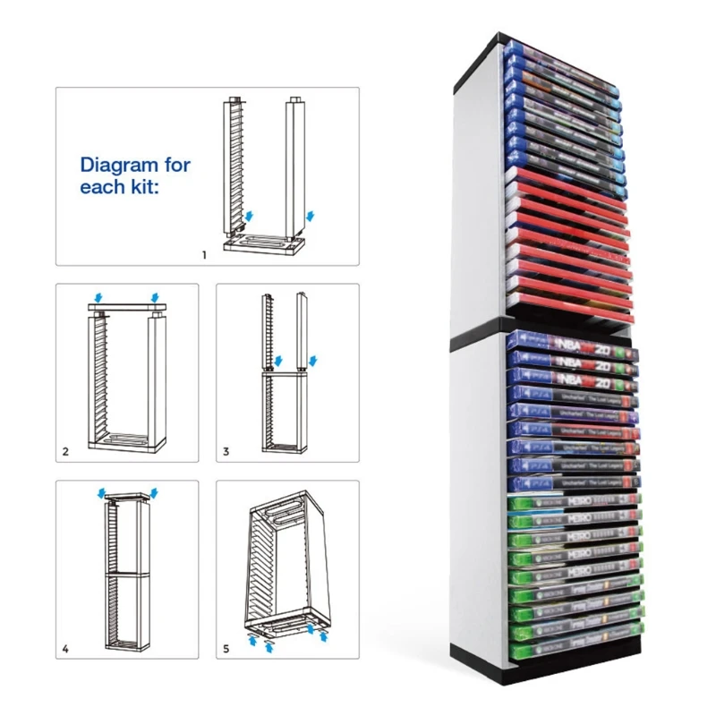 For PS5 Game Box Bracket Holder 36 Game Disc Storage Tower Shelf Rack