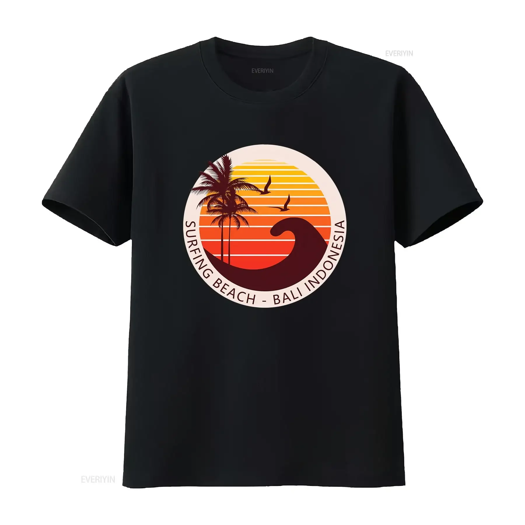 SURFING BEACH BALI INDONESIA hommes t-shirt SURFER BEACH vacances vêtements haut nouveau vintage vintage lavé étiré unisexe