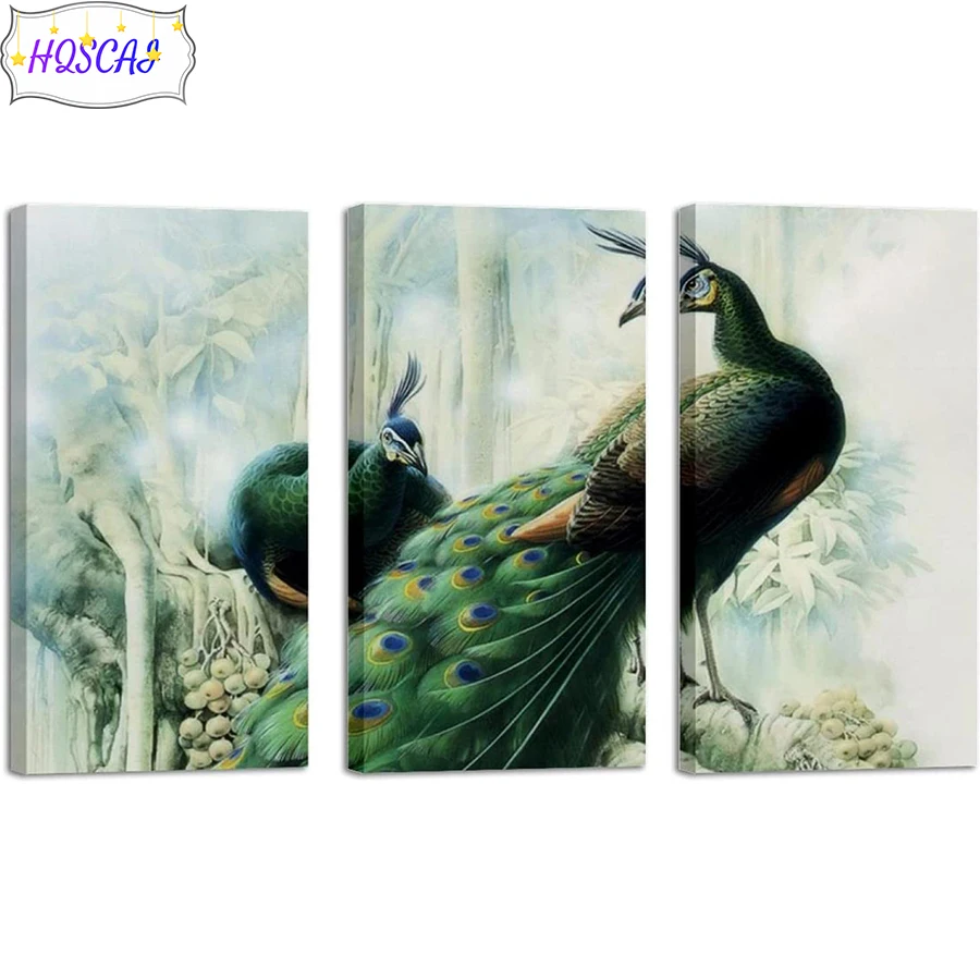 

3pcs animal art, peacock AB Diamond Painting full round square Diamond Embroidered Rhinestone Picture Mosaic Home Decoration