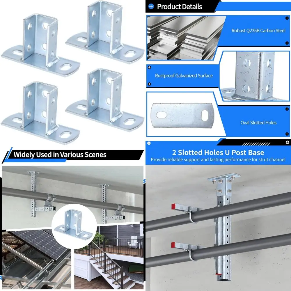 

Heavy Duty Galvanized Carbon Steel U Post Bases for 1-5/8 Inch Square Single Channel with 2 Slotted Holes, 12 Pack