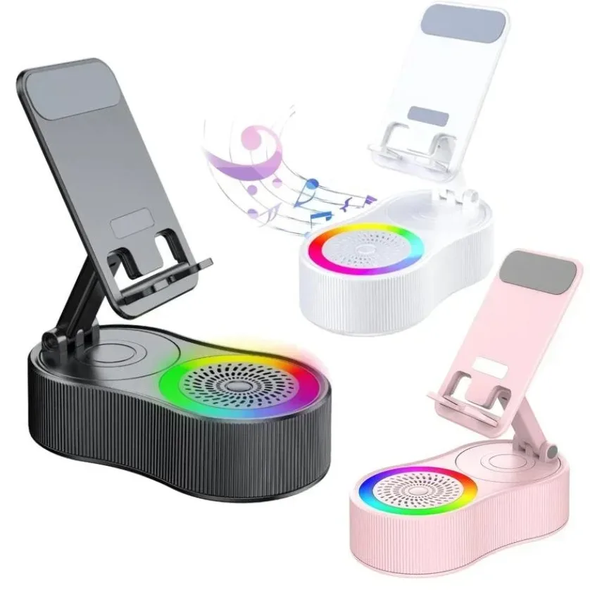 Foldable Wireless BT Speaker With Phone Stand 9D Surround Sound 360 Rotation Night Light Anti Slip For Home Office Travel