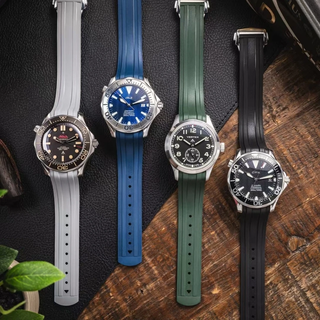 20mm Original Design For Omega Seamaster 300 FKM Rubber Strap Curved End Rubber Sports Diving Band Folding Clasp Wristbelt Men