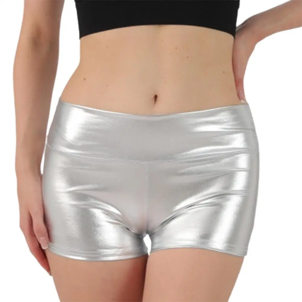 Womens Glossy Shorts Swimwear High Waist Yoga Compression Shiny Skinny Shorts Smooth Elastic Gym Surfing Swimming Short Leggings