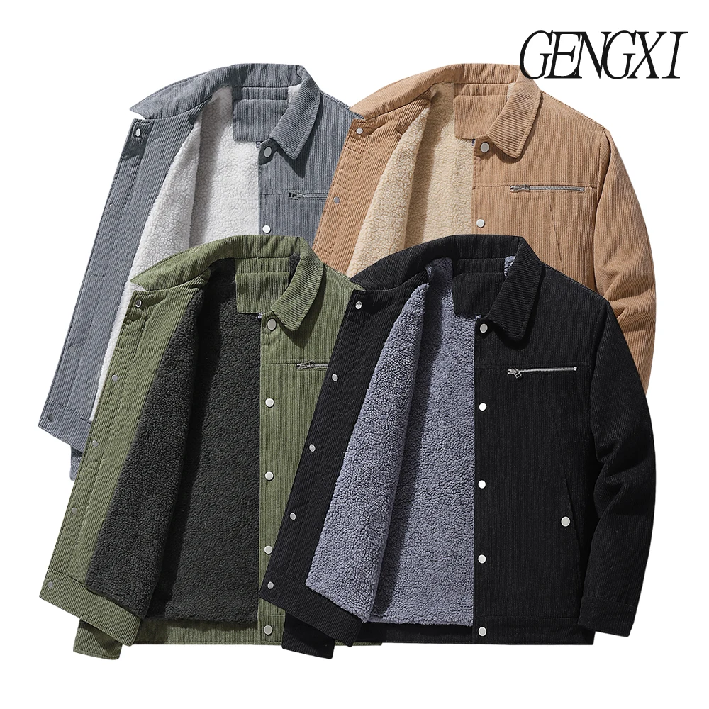 

Winter New Arrival Deconstructed Design Corduroy Cotton Jacket Business Casual Fleece-Lined Thickened Single-Breasted Lapel Coat