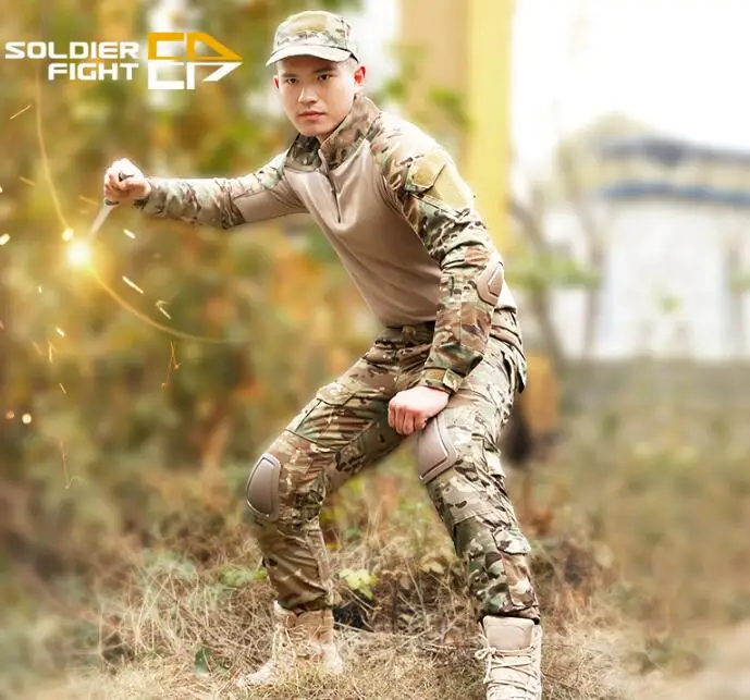 Camouflage Suit Men Uniforms Frog Spring Include Knee Pads Outdoor