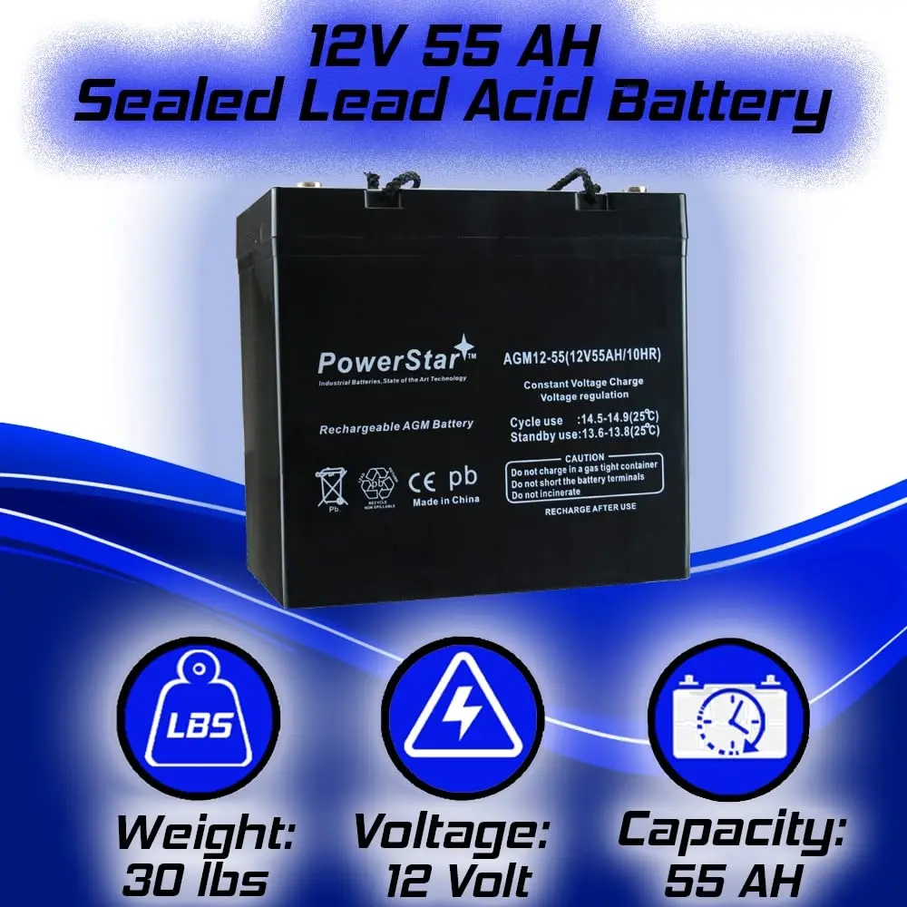 12V 55AH SLA AGM Deep Cycle Battery Rechargeable Sealed Lead Acid Backup Power Supply Emergency Solar Off-Grid, Customized