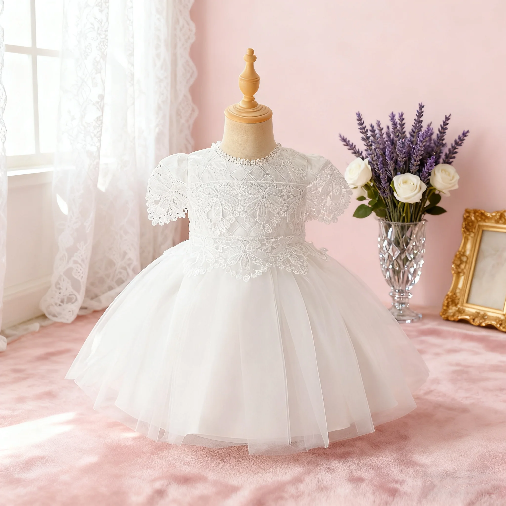 

Повседневное белое платье с цветочным принтом и круглым вырезом для девочек, очаровательное торжественное платье, идеально подходящее для летних прогулок и пляжей