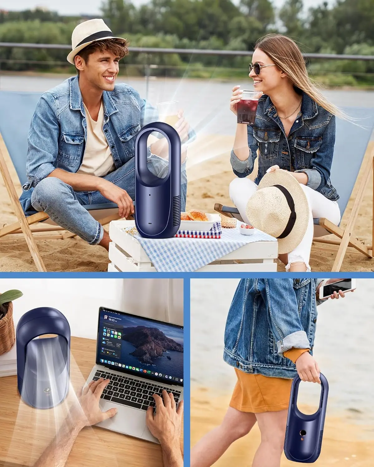 أوضاع مروحة مكتب خالية من الشفرة، مروحة صغيرة قابلة لإعادة الشحن، بطارية مكتب لطيف، سهلة التنظيف، مروحة مكتب صغيرة تعمل باللمس