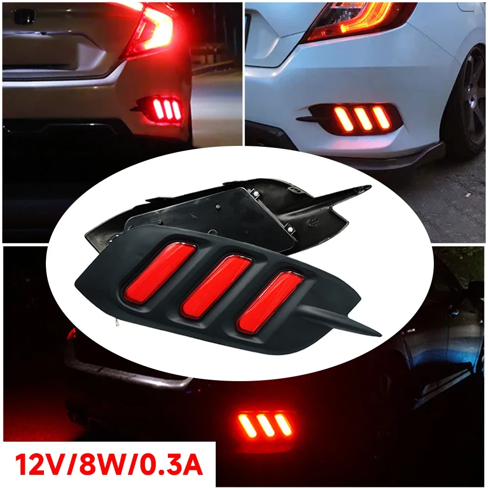 2PCS LED Car Rear Bumper Tail Light Fog Lamp Brake Light Signal Lamp Reflector For Honda Civic 2016 2017 2018 2019 Mustang style