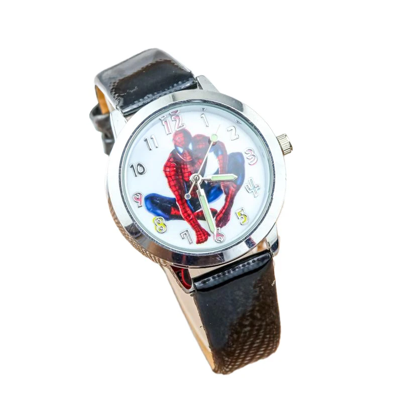 Miniso Anime Cartoon Marvel Spiderman Lichtgevende Ronde Quartz Jongens Studenten Horloge Kinderen Lederen Riem Polshorloge Verjaardagscadeaus